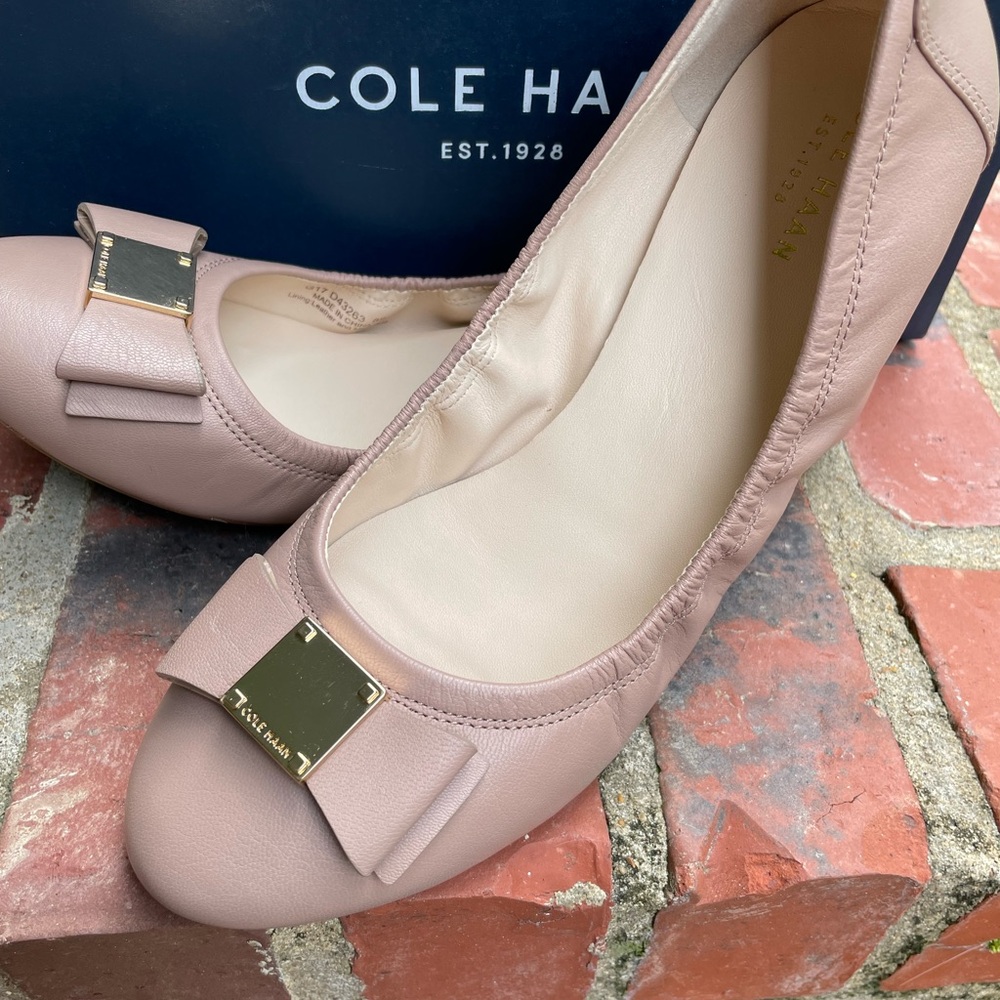 Cole Haan Tali Bow Leather Ballet Flats in Maple Sugar